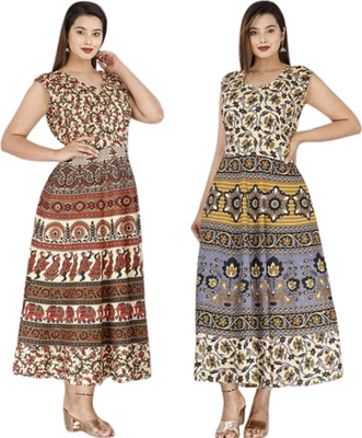 Namokarhub Women Fit and Flare Multicolor Midi/Calf Length Dress