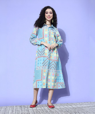 Varanga Women A-line Blue Midi/Calf Length Dress