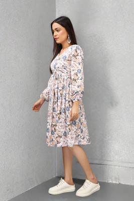 kilkilat Women Fit and Flare White Maxi/Full Length Dress