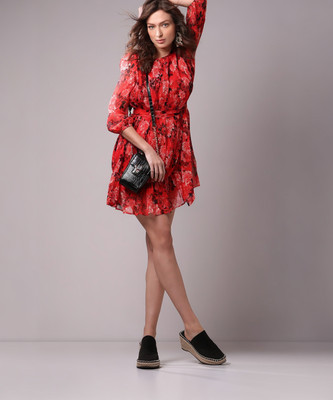 VERO MODA Women A-line Black, Red, White Midi/Calf Length Dress