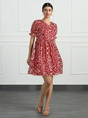 Moda Rapido Women A-line Red Above Knee/Mid Thigh Length Dress