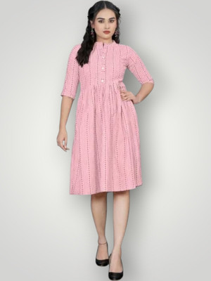 Suhanicz Women Printed A-line Kurta(Pink)