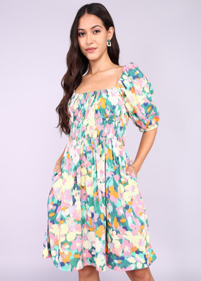GAP Women Cinched Waist Multicolor Mini/Short Dress