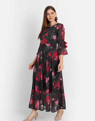 F Plus fashion Women Gown Black Maxi/Full Length Dress