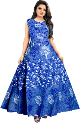 Parth Fashion Women Fit and Flare Blue Maxi/Full Length Dress