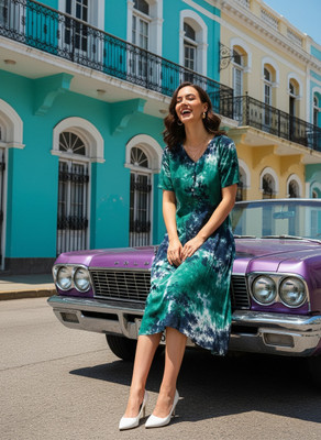 maaesa Women Fit and Flare Green Midi/Calf Length Dress