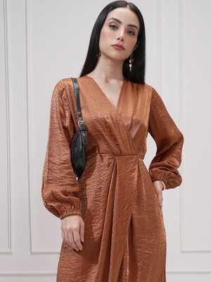 Tokyo Talkies Women Wrap Brown Maxi/Full Length Dress