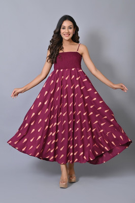 IQRAAR Women Fit and Flare Purple Midi/Calf Length Dress