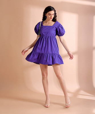 The Indian Garage Co. -Freehand Women Fit and Flare Purple Above Knee/Mid Thigh Length Dress