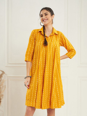 Sangria Women Fit and Flare Yellow Midi/Calf Length Dress