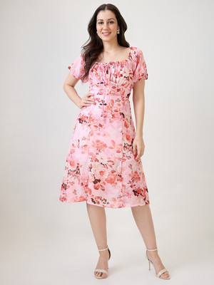 Globus Women Fit and Flare Pink Midi/Calf Length Dress