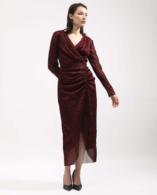 RAREISM Women A-line Maroon Maxi/Full Length Dress