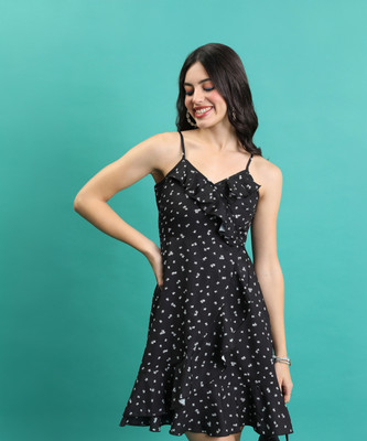 Tokyo Talkies Women Wrap Black, White Above Knee/Mid Thigh Length Dress