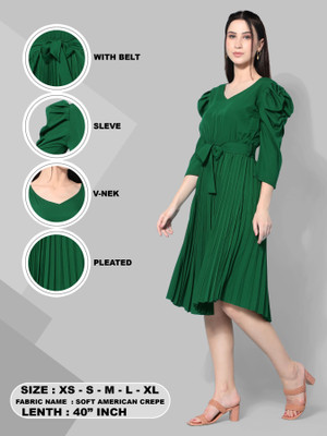 Lnfashionn Women Fit and Flare Dark Green Knee Length Dress