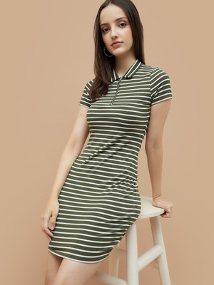 Ginger by Lifestyle Women Bodycon Green, White Mini/Short Dress
