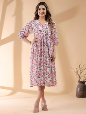 Janasya Women Wrap Pink Midi/Calf Length Dress