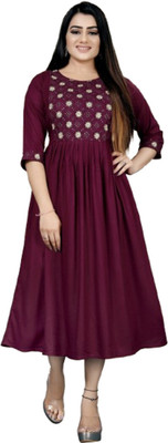 HouseOfCommon Women Fit and Flare Purple Midi/Calf Length Dress