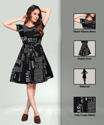 Rinra Women A-line Black Knee Length Dress