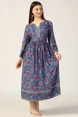 mustard Women A-line Multicolor Midi/Calf Length Dress