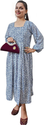 chukchuk Women Ethnic Dress Blue Midi/Calf Length Dress