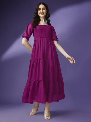 Jash Creation Women Fit and Flare Purple Maxi/Full Length Dress