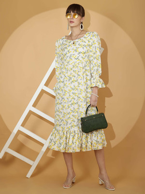 Sheetal Accociates Women Fit and Flare Yellow Midi/Calf Length Dress