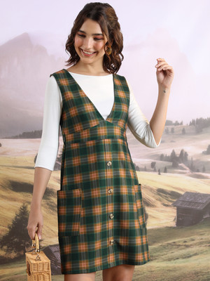 Tokyo Talkies Women Pinafore Multicolor Above Knee/Mid Thigh Length Dress