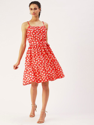 Dressberry Women Fit and Flare Orange Knee Length Dress
