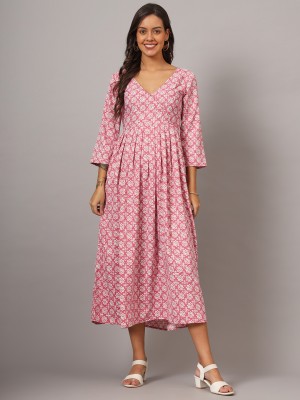 Dhakre fashion Women Fit and Flare Pink Dress