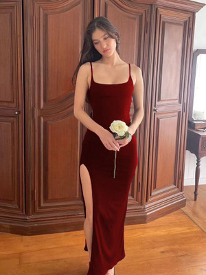 METRONAUT Women Bodycon Maroon Maxi/Full Length Dress