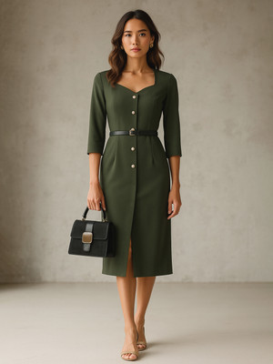 SASSAFRAS worklyf Women Bodycon Green Midi/Calf Length Dress