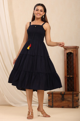 NG Fashion Women Fit and Flare Dark Blue Midi/Calf Length Dress