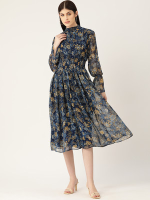 Dressberry Women A-line Dark Blue Maxi/Full Length Dress