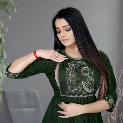 ShopGlobal Women Fit and Flare Green Midi/Calf Length Dress