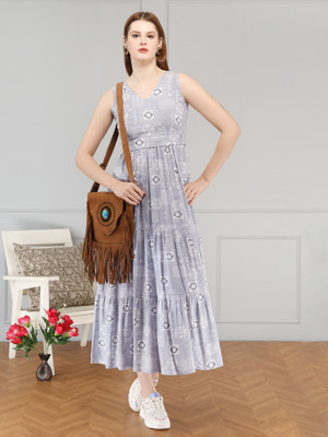 mahira Women Printed Anarkali Kurta(Grey)