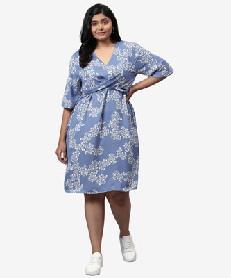 Instafab Plus Women A-line Blue Midi/Calf Length Dress