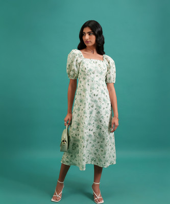 Tokyo Talkies Women A-line Green Midi/Calf Length Dress