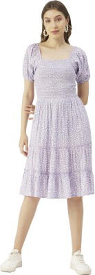 moomaya Women A-line Purple, White Dress