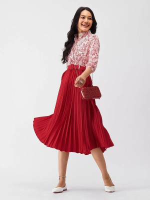ZWERLON Women A-line Red Midi/Calf Length Dress