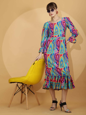 Sheetal Accociates Women Fit and Flare Multicolor Midi/Calf Length Dress