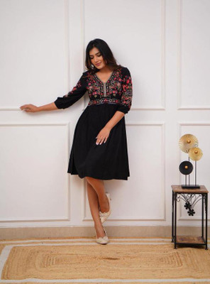 Bohra Enterprises Women Ethnic Dress Black Above Knee/Mid Thigh Length Dress