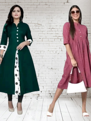 Suhani Creationnm Women Embroidered A-line Kurta(Green, Pink)