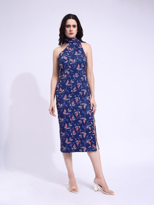 PURVAJA Women Bodycon Dark Blue Midi/Calf Length Dress