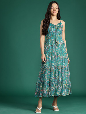 Deewa Women A-line Light Green Maxi/Full Length Dress