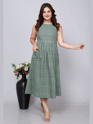 METRONAUT Women A-line Green Midi/Calf Length Dress