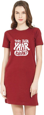 HouseOfCommon Women T Shirt Maroon Above Knee/Mid Thigh Length Dress