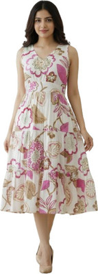 Sylora Women Fit and Flare White Midi/Calf Length Dress