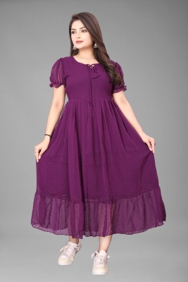 JAHU MART Women Fit and Flare Purple Dress