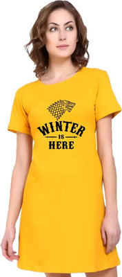 HouseOfCommon Women T Shirt Yellow Above Knee/Mid Thigh Length Dress