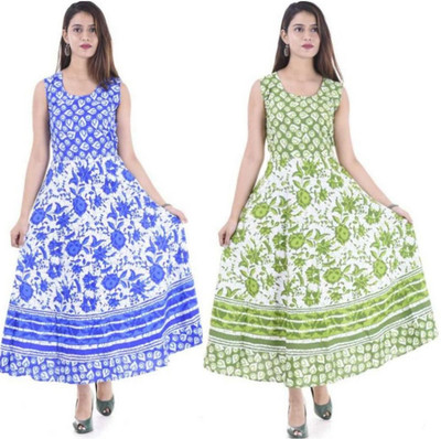 RADHA RANI COLLECTION Women A-line Multicolor Maxi/Full Length Dress
